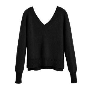 Cuyana Recycled Cashmere Deep V-Neck Ženske Džemperi Crne | VVN3741YA