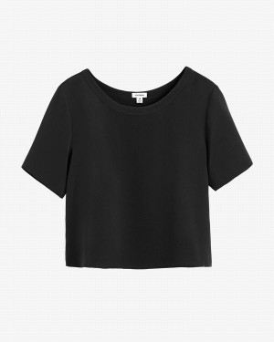 Cuyana Silk Cropped Crewneck Tee Ženske Majice Crne | NHQ56NF