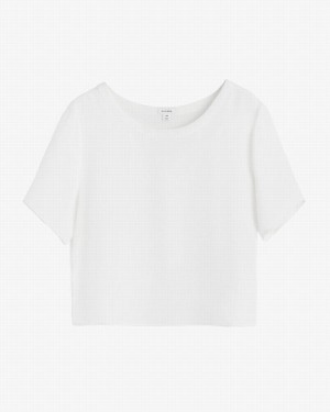 Cuyana Silk Cropped Crewneck Tee Ženske Majice Bijele | VBH7573TL