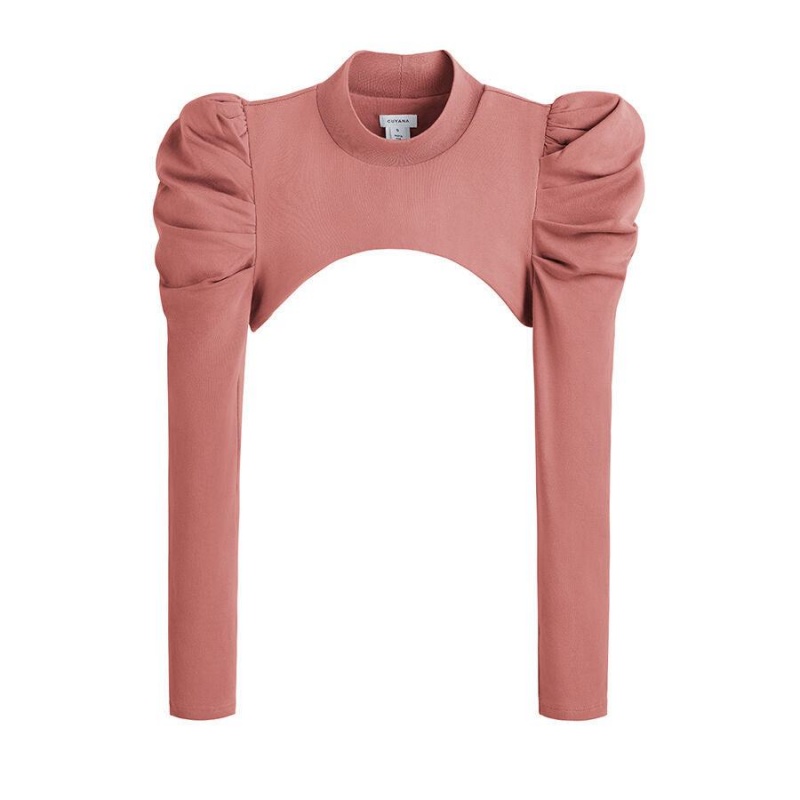 Cuyana French Terry Puff Sleevelette Ženske Majice Roze | DJG351OJ