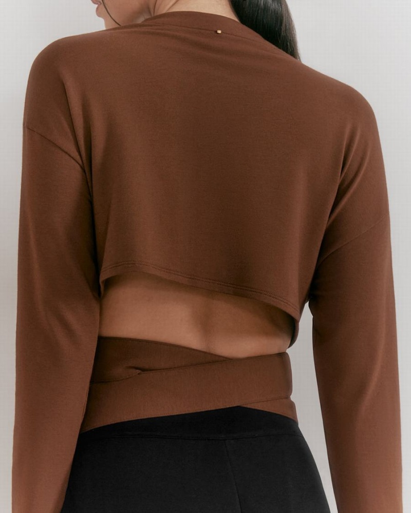 Cuyana French Terry Wrap Top Ženske Majice Tamno Smeđe | TME8828ZU