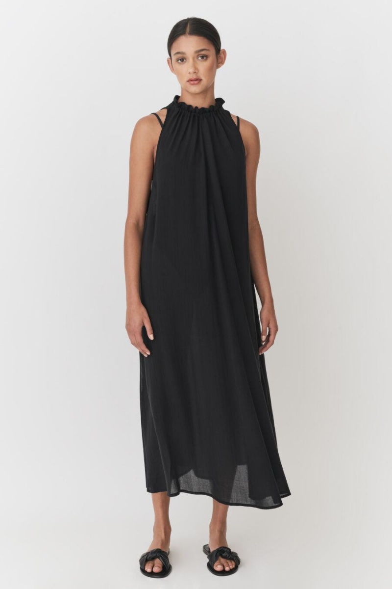 Cuyana Gathered-Neck Maxi Cover Up Ženske Haljina Crne | PXK1538NA