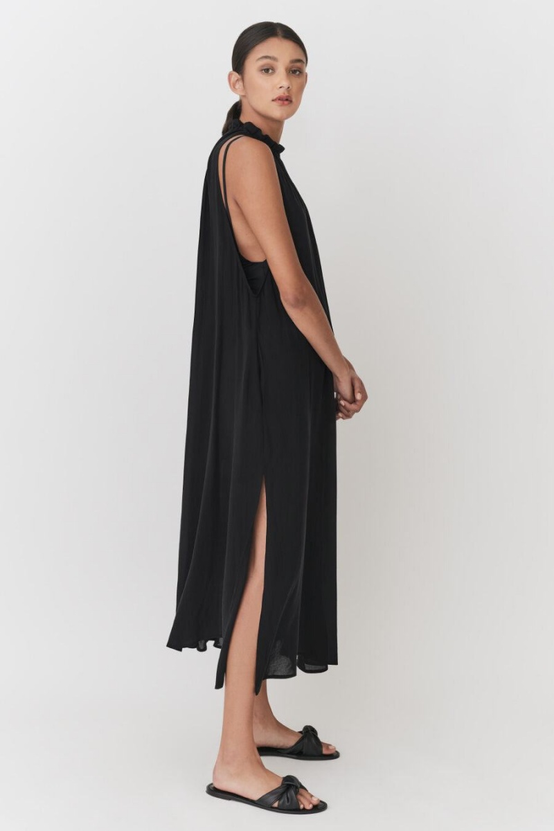 Cuyana Gathered-Neck Maxi Cover Up Ženske Haljina Crne | PXK1538NA