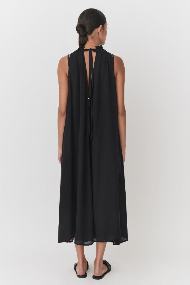 Cuyana Gathered-Neck Maxi Cover Up Ženske Haljina Crne | PXK1538NA