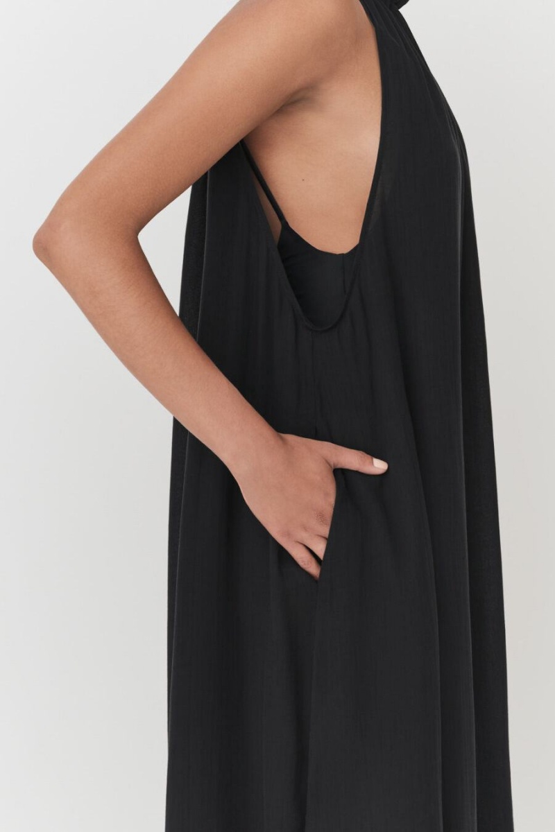 Cuyana Gathered-Neck Maxi Cover Up Ženske Haljina Crne | PXK1538NA