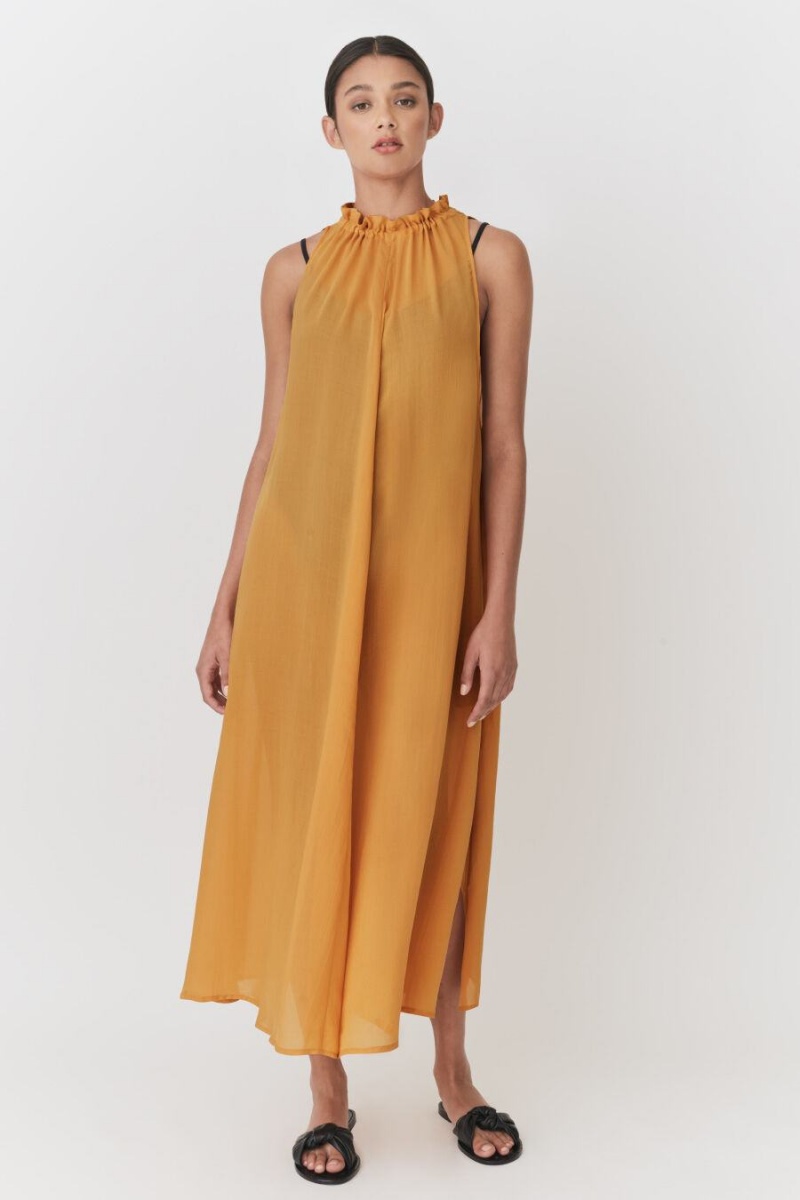 Cuyana Gathered-Neck Maxi Cover Up Ženske Haljina Žute | YIL8253IP