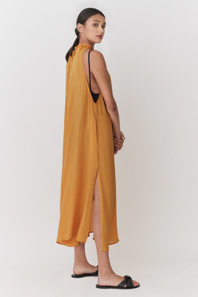 Cuyana Gathered-Neck Maxi Cover Up Ženske Haljina Žute | YIL8253IP