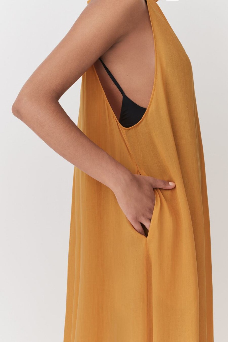 Cuyana Gathered-Neck Maxi Cover Up Ženske Haljina Žute | YIL8253IP