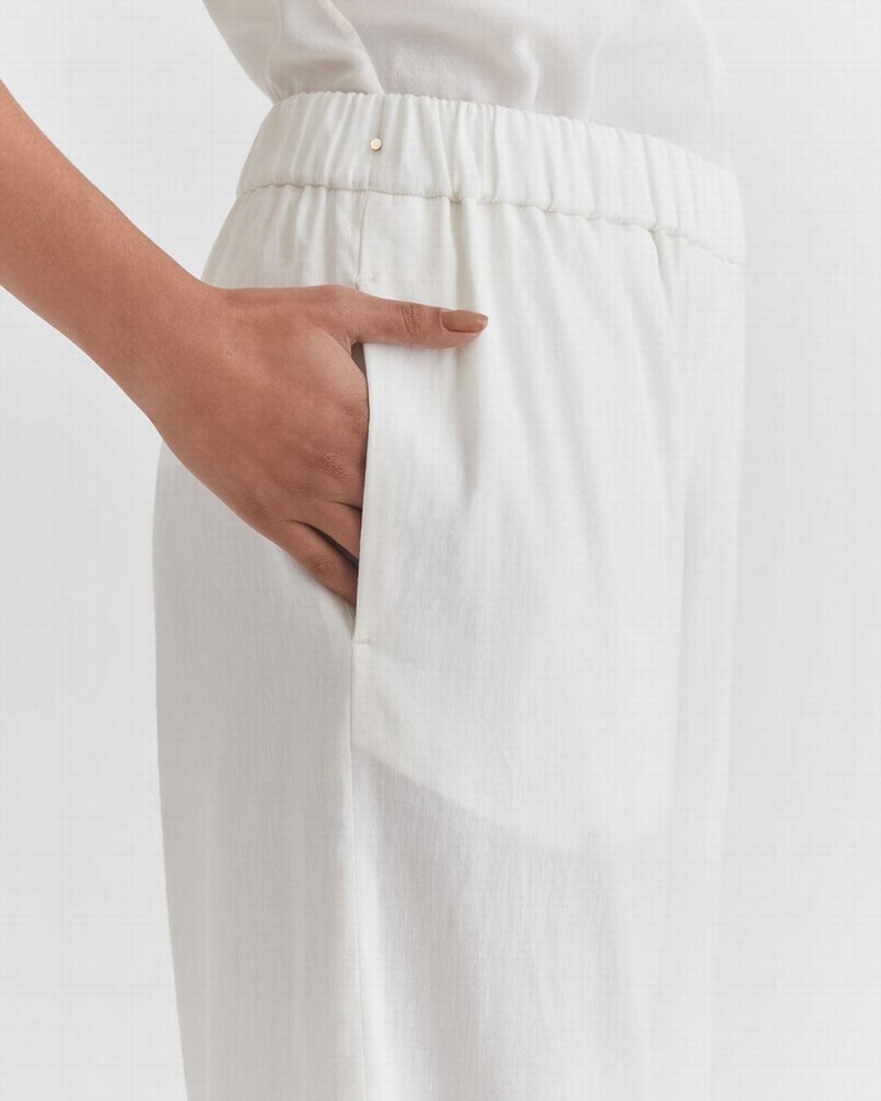 Cuyana Linen Wide Leg Ženske Hlače Bijele | DBT9254PR