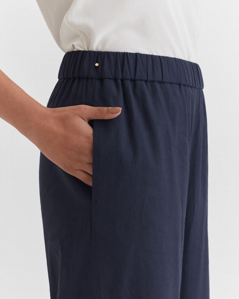 Cuyana Linen Wide Leg Ženske Hlače Tamnoplave | OUF8697PD