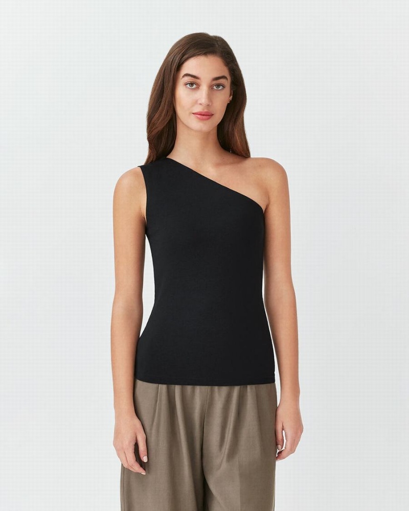 Cuyana One Shoulder Top Ženske Majica Bez Rukava Crne | SLX3640GZ