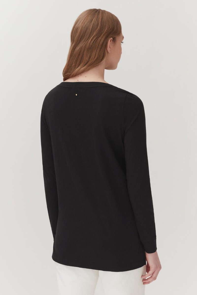 Cuyana Pima Boatneck Long Sleeve Tee Ženske Majice Crne | RSQ4531BB