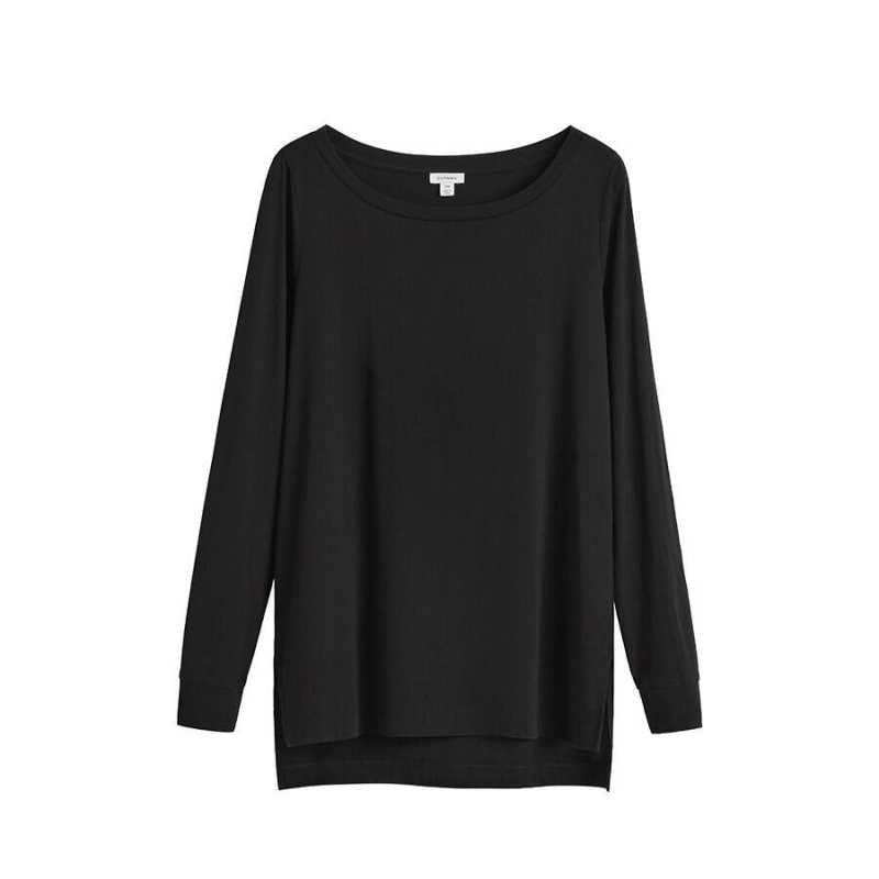 Cuyana Pima Boatneck Long Sleeve Tee Ženske Majice Crne | RSQ4531BB