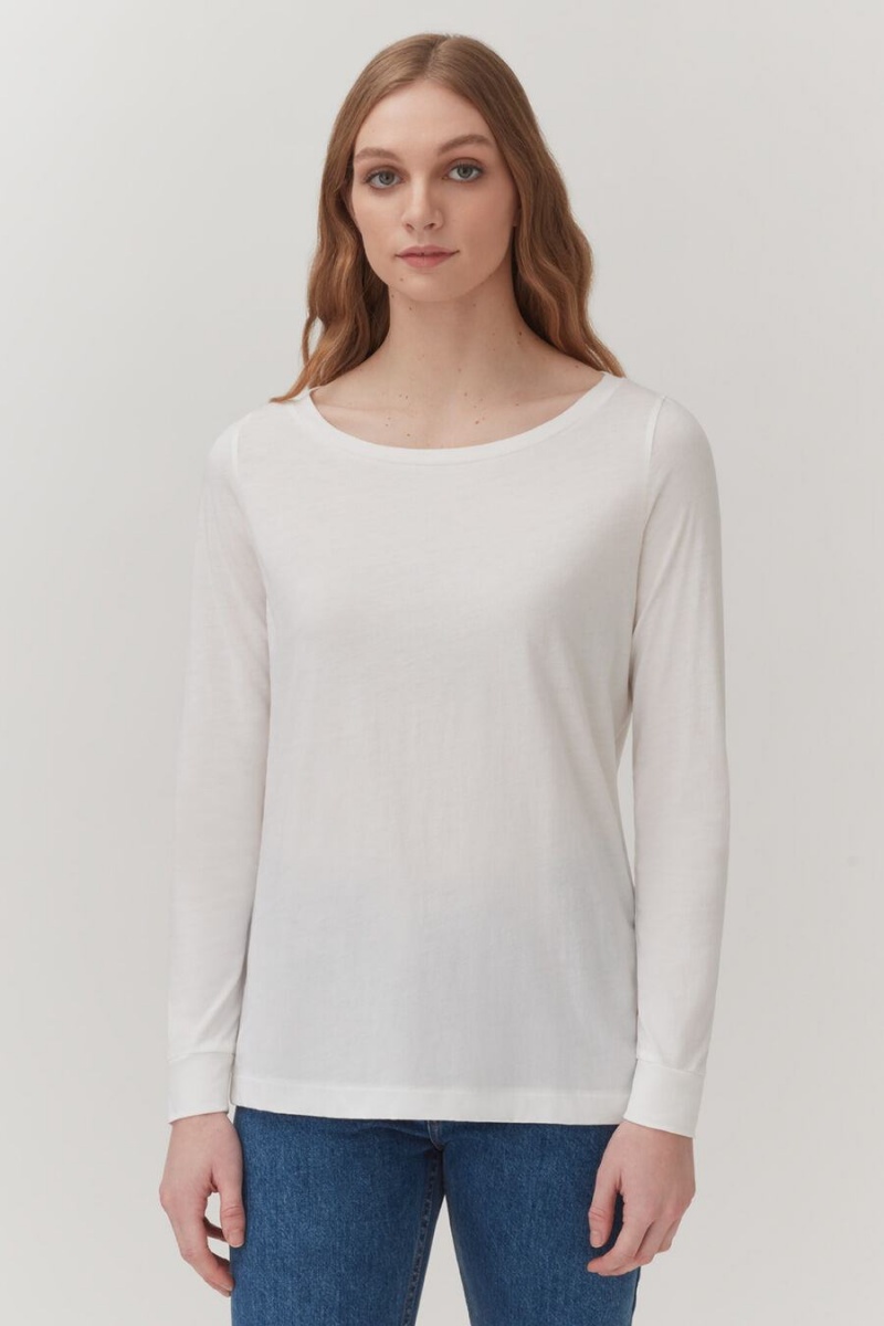 Cuyana Pima Boatneck Long Sleeve Tee Ženske Majice Bijele | SGN5092KV