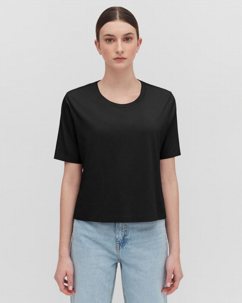 Cuyana Pima Cropped Tee Ženske Majice Crne | TPZ4397QO