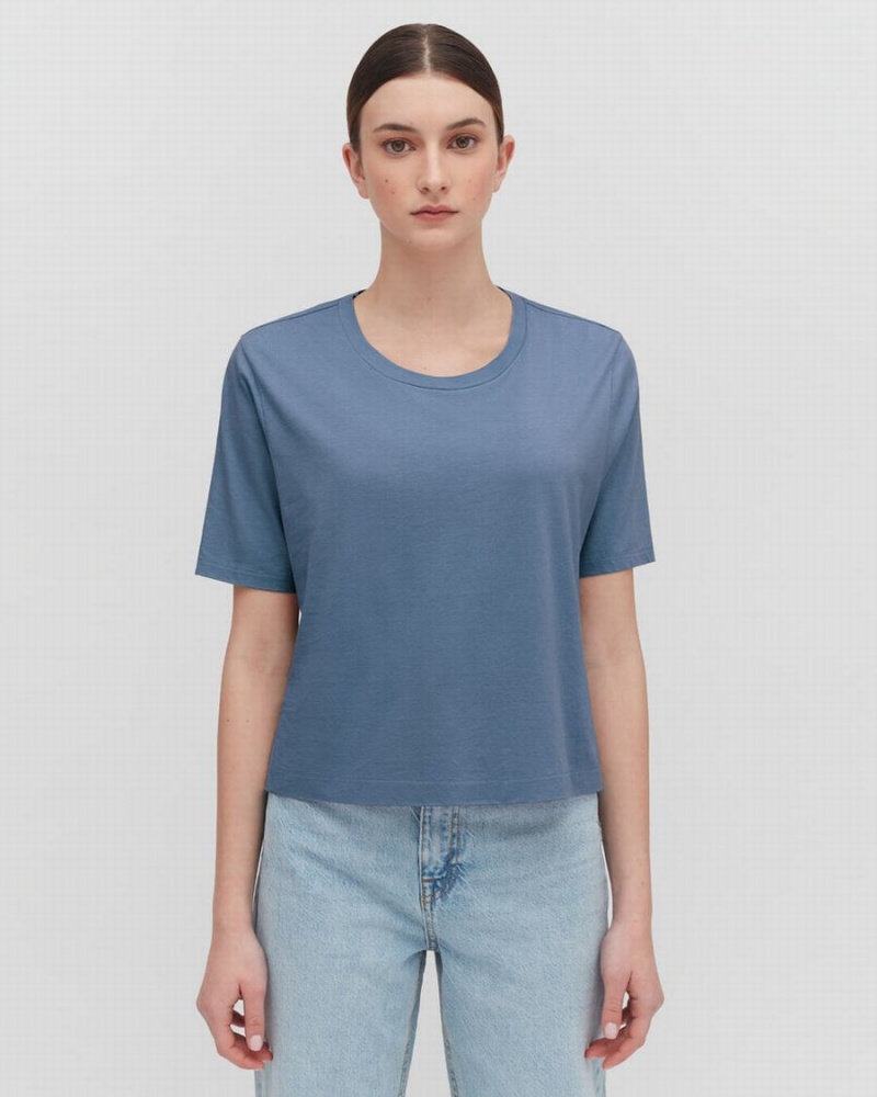 Cuyana Pima Cropped Tee Ženske Majice Plave | FEK53100GS