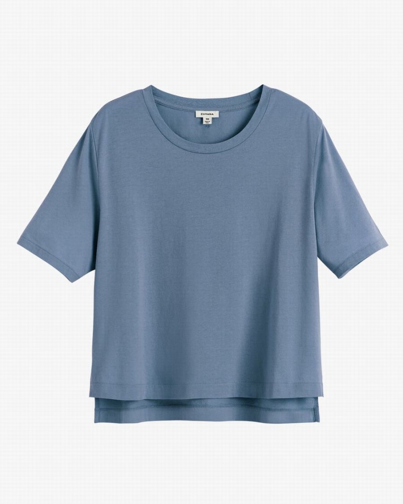 Cuyana Pima Cropped Tee Ženske Majice Plave | FEK53100GS