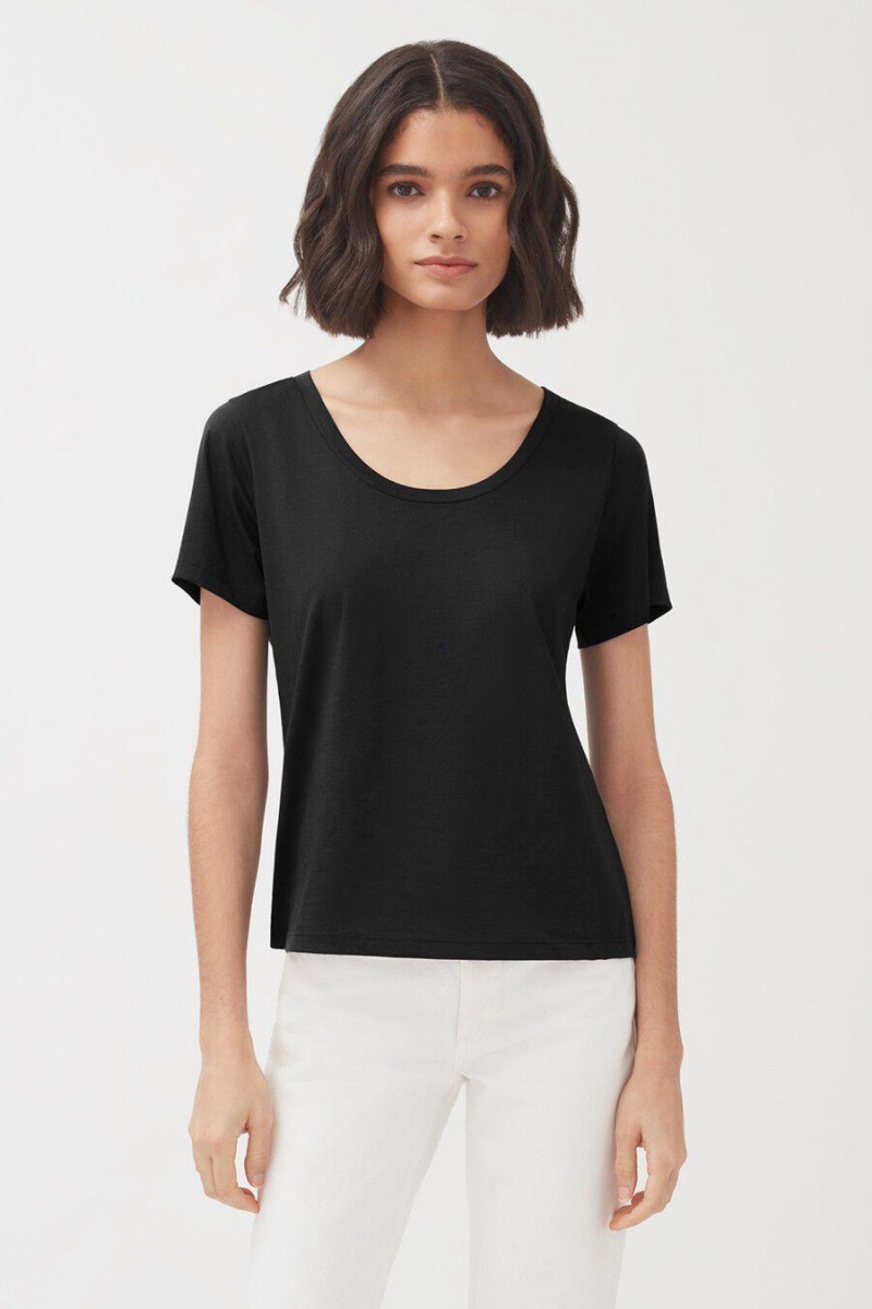 Cuyana Pima Scoop Neck Tee Ženske Majice Crne | LMN485BE