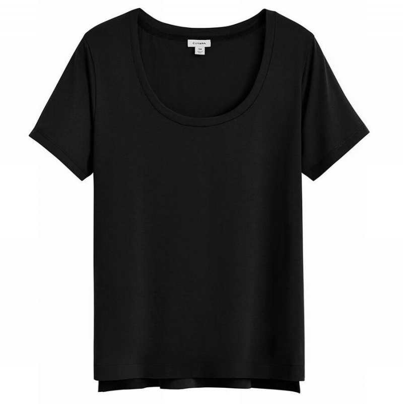 Cuyana Pima Scoop Neck Tee Ženske Majice Crne | LMN485BE