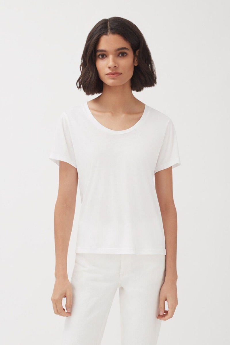 Cuyana Pima Scoop Neck Tee Ženske Majice Bijele | XEA108EY