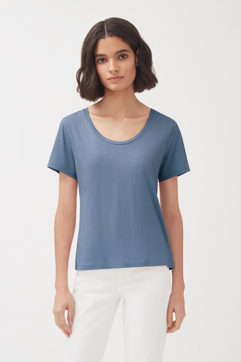 Cuyana Pima Scoop Neck Tee Ženske Majice Plave | PBY338NO