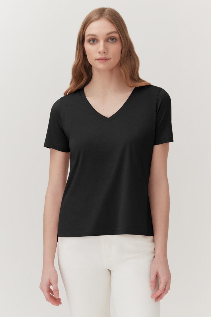 Cuyana Pima V-Neck Tee Ženske Majice Crne | CLY4863OM