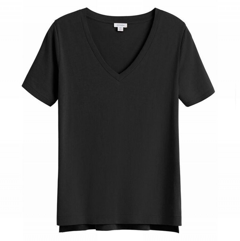 Cuyana Pima V-Neck Tee Ženske Majice Crne | CLY4863OM