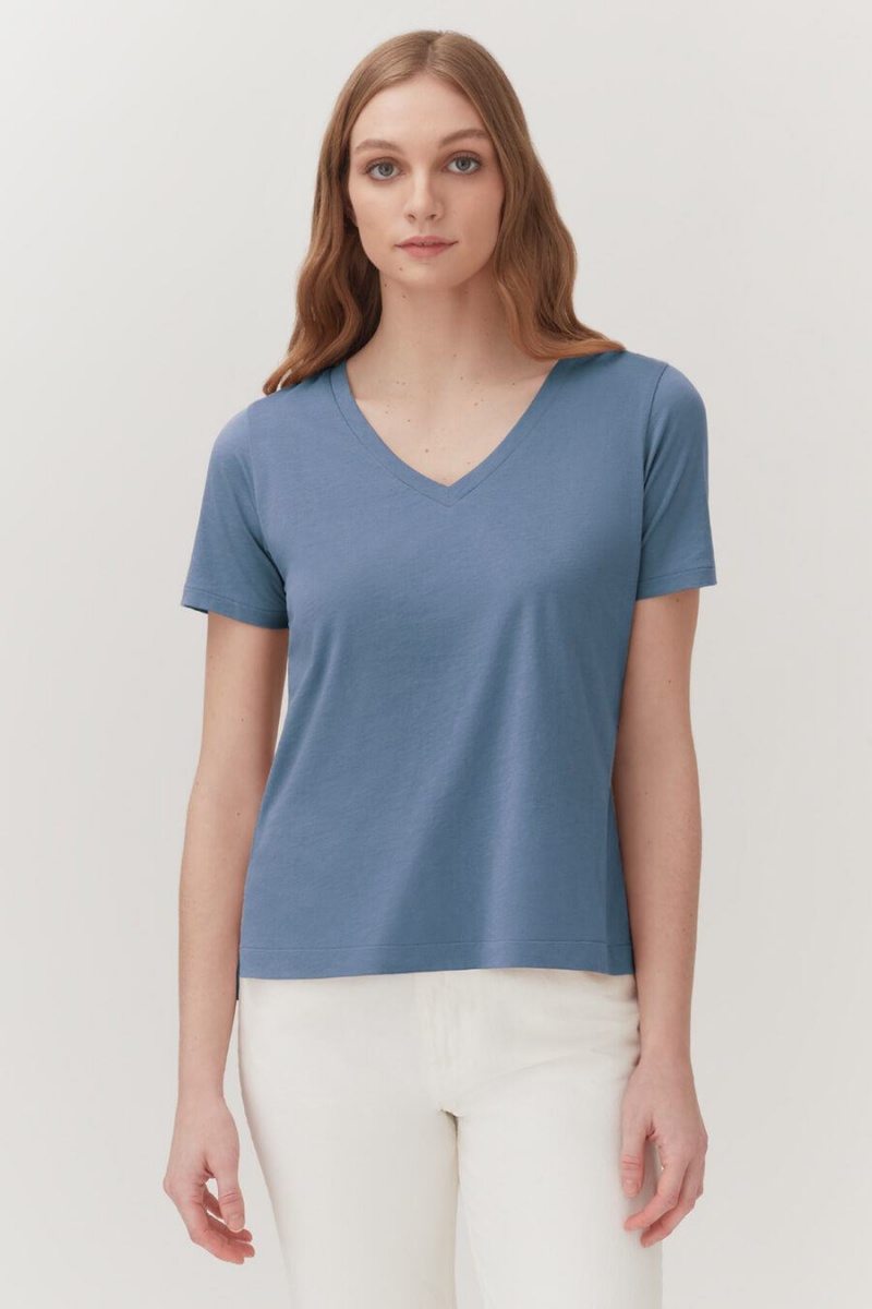 Cuyana Pima V-Neck Tee Ženske Majice Plave | EMQ9061XM