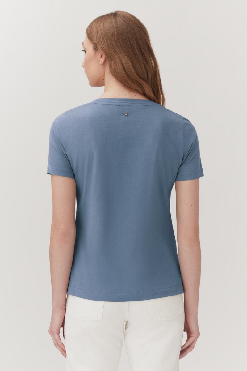 Cuyana Pima V-Neck Tee Ženske Majice Plave | EMQ9061XM