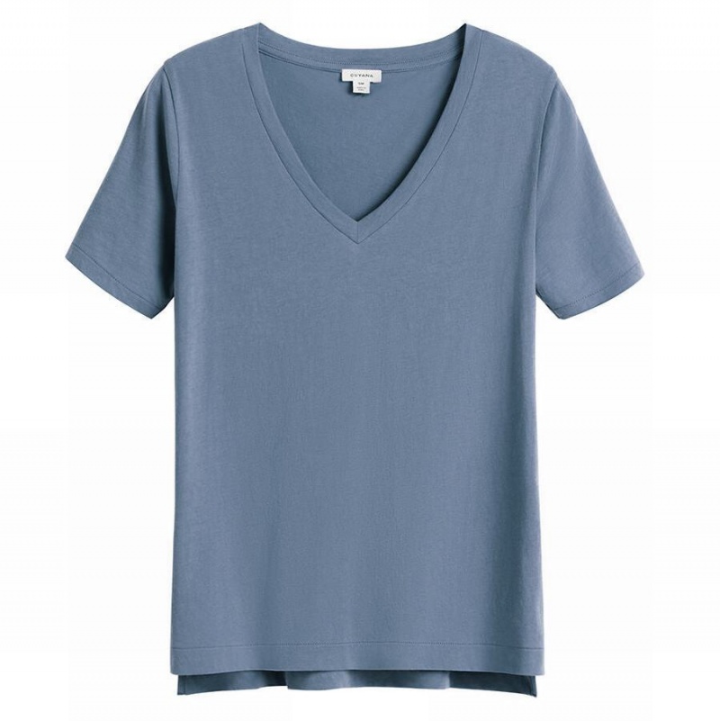 Cuyana Pima V-Neck Tee Ženske Majice Plave | EMQ9061XM