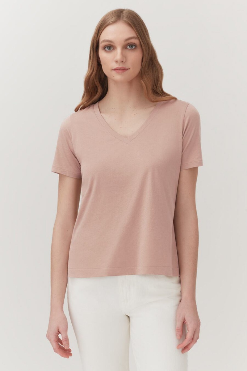 Cuyana Pima V-Neck Tee Ženske Majice Roze | XHI42BN