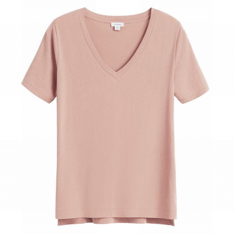 Cuyana Pima V-Neck Tee Ženske Majice Roze | XHI42BN