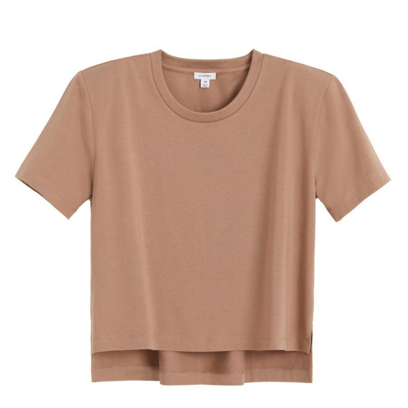 Cuyana Podstavljena Shoulder Cropped Tee Ženske Majice Kaki Boja | CWQ1294PV