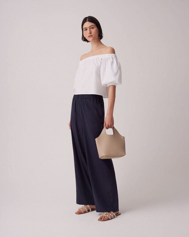 Cuyana Poplin Off-The-Shoulder Ženske Ošišane Majice Bijele | JUL2782BM