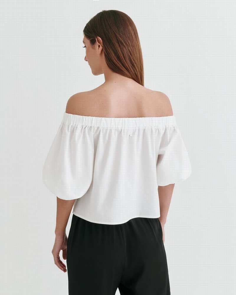 Cuyana Poplin Off-The-Shoulder Ženske Ošišane Majice Bijele | JUL2782BM