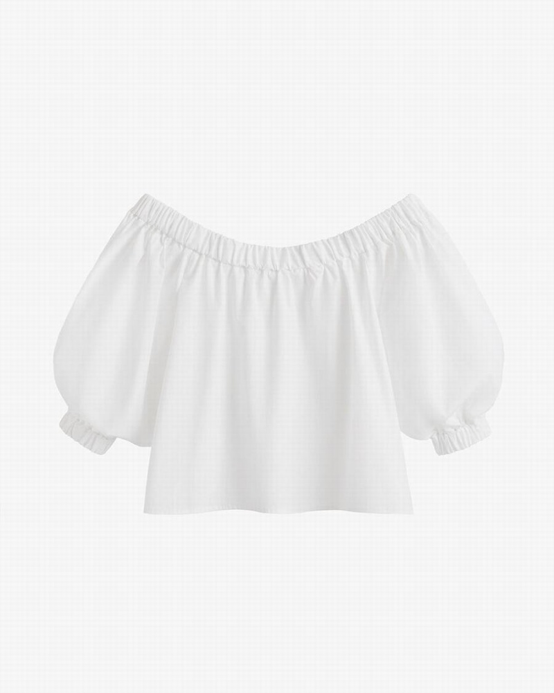 Cuyana Poplin Off-The-Shoulder Ženske Ošišane Majice Bijele | JUL2782BM