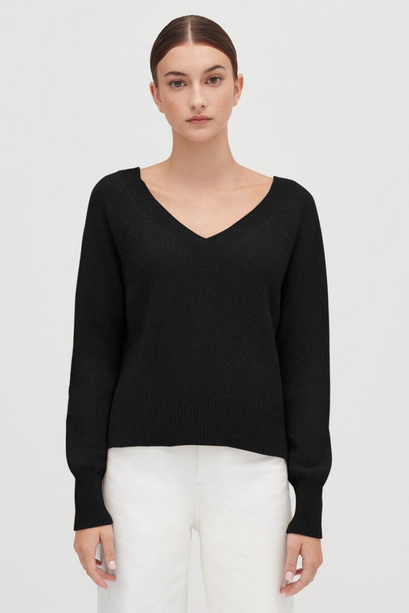 Cuyana Recycled Cashmere Deep V-Neck Ženske Džemperi Crne | VVN3741YA