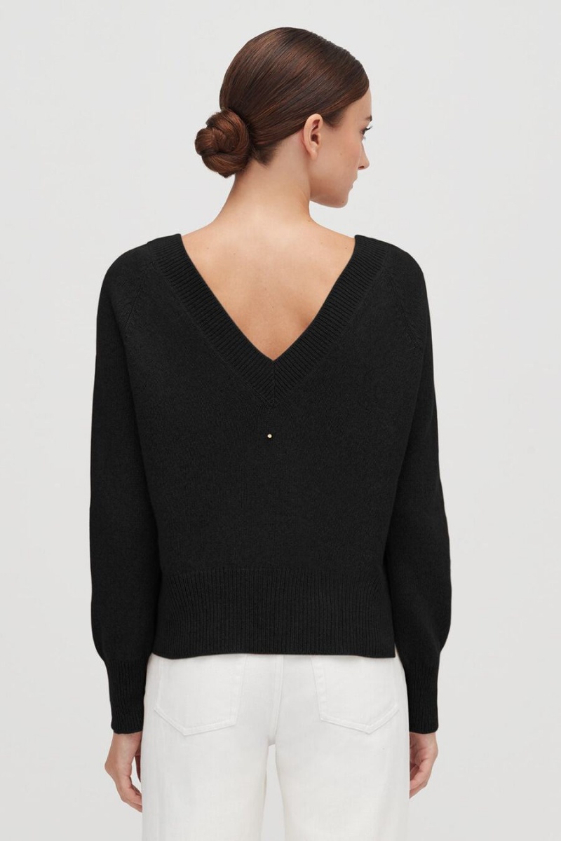 Cuyana Recycled Cashmere Deep V-Neck Ženske Džemperi Crne | VVN3741YA