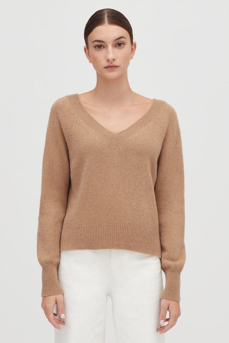 Cuyana Recycled Cashmere Deep V-Neck Ženske Džemperi Smeđe | PIA6665EE