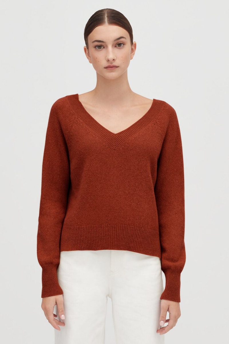 Cuyana Recycled Cashmere Deep V-Neck Ženske Džemperi Narančaste | PSW7391OR