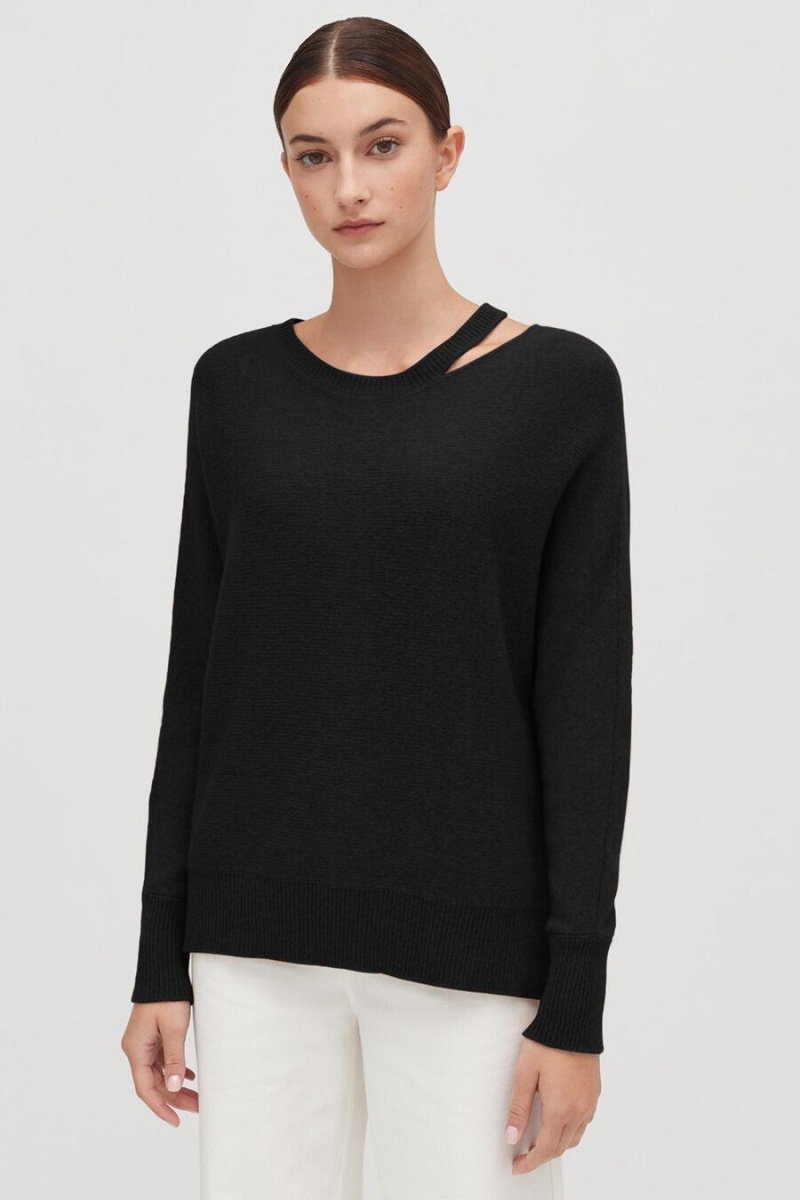 Cuyana Recycled Cashmere Split-Neck Ženske Džemperi Crne | SGL7947JJ