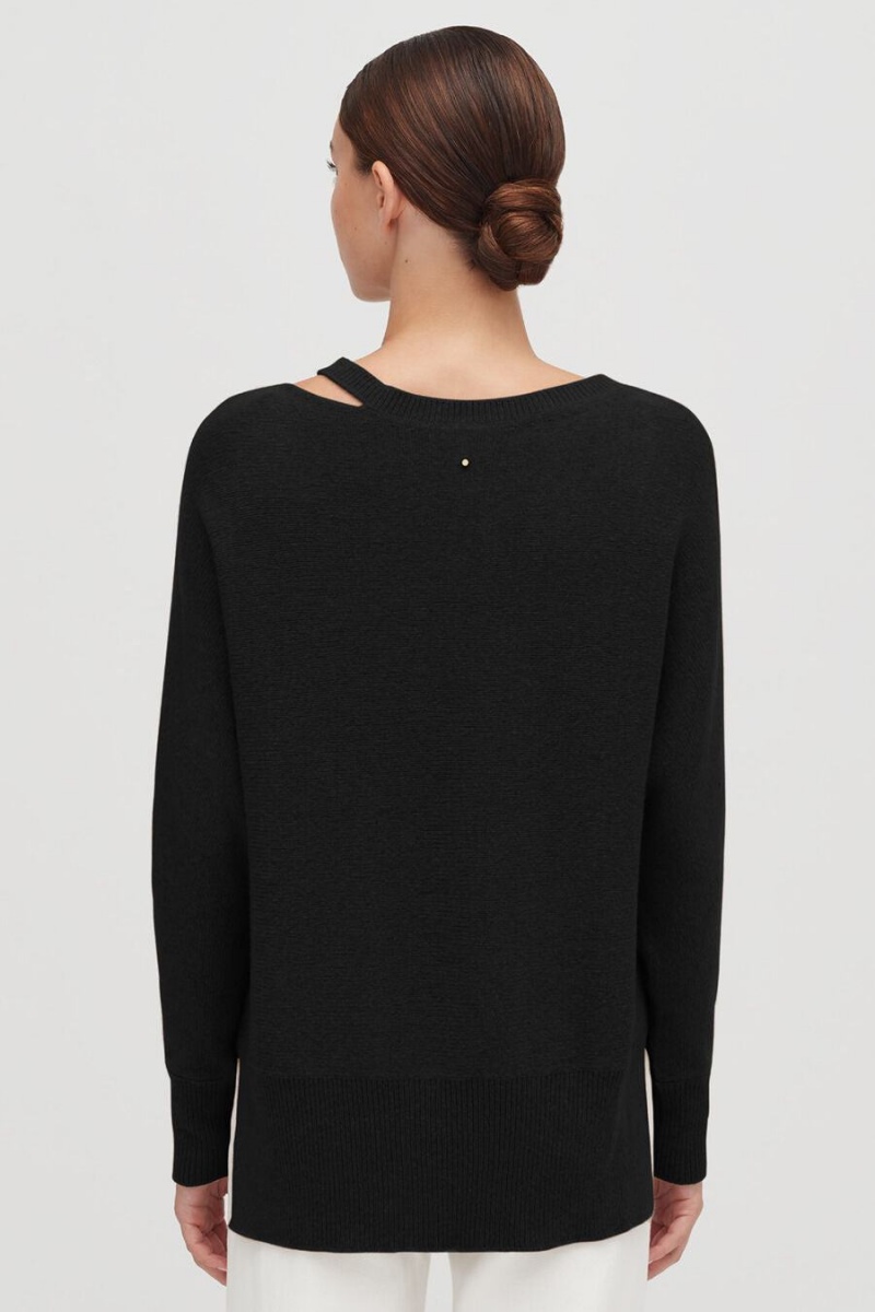 Cuyana Recycled Cashmere Split-Neck Ženske Džemperi Crne | SGL7947JJ