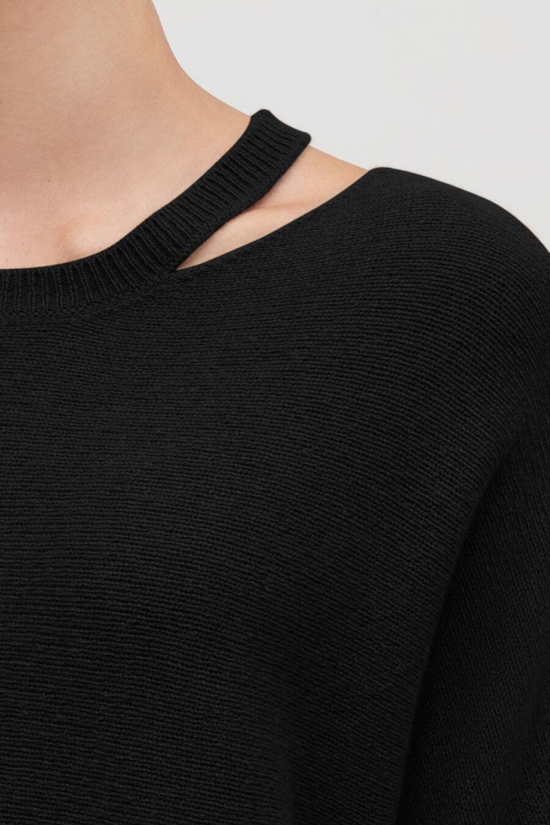 Cuyana Recycled Cashmere Split-Neck Ženske Džemperi Crne | SGL7947JJ