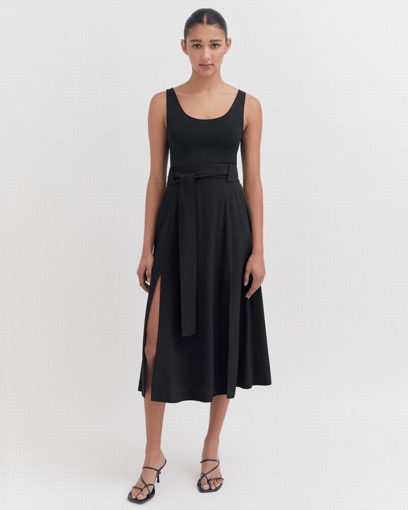 Cuyana Silk Belted Midi Ženske Suknje Crne | QRH3034VG