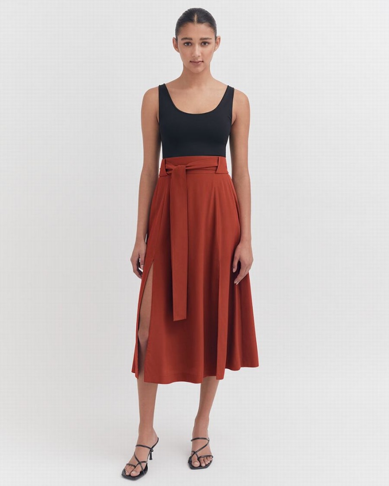 Cuyana Silk Belted Midi Ženske Suknje Crvene | GVL10074DP