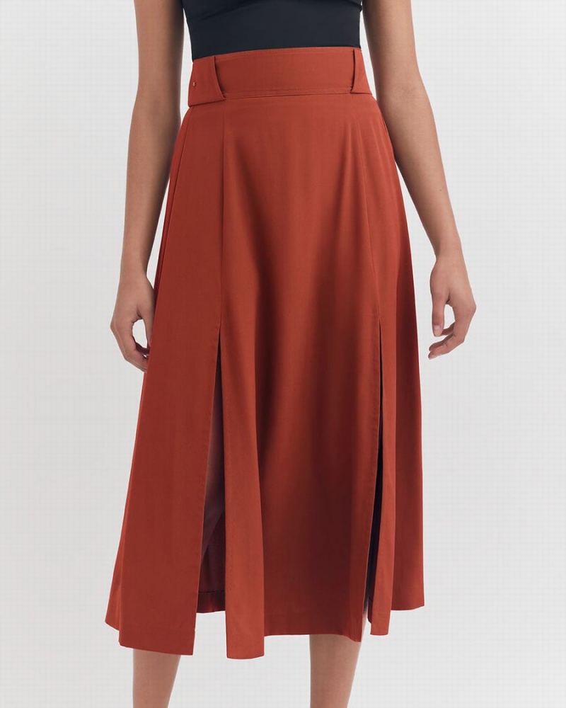 Cuyana Silk Belted Midi Ženske Suknje Crvene | GVL10074DP