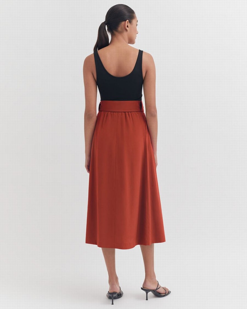 Cuyana Silk Belted Midi Ženske Suknje Crvene | GVL10074DP