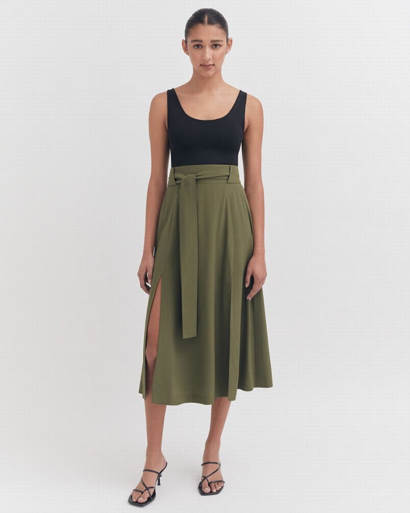 Cuyana Silk Belted Midi Ženske Suknje Tamno Zelene | OAS8357VS