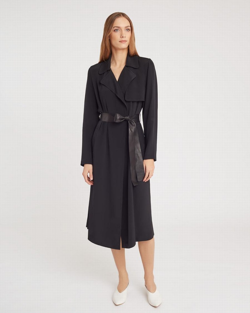 Cuyana Silk Classic Trench Ženske Vjetrovka Crne | IIQ7775SS