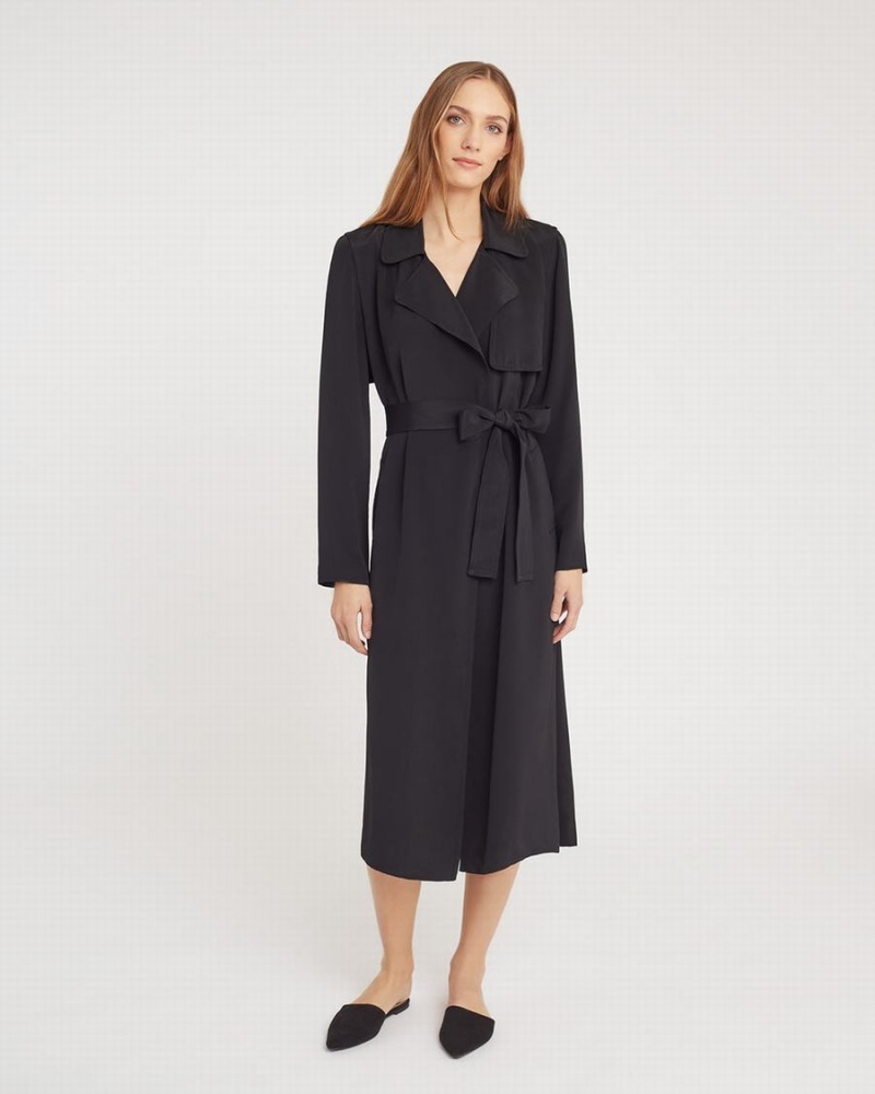 Cuyana Silk Classic Trench Ženske Vjetrovka Crne | IIQ7775SS